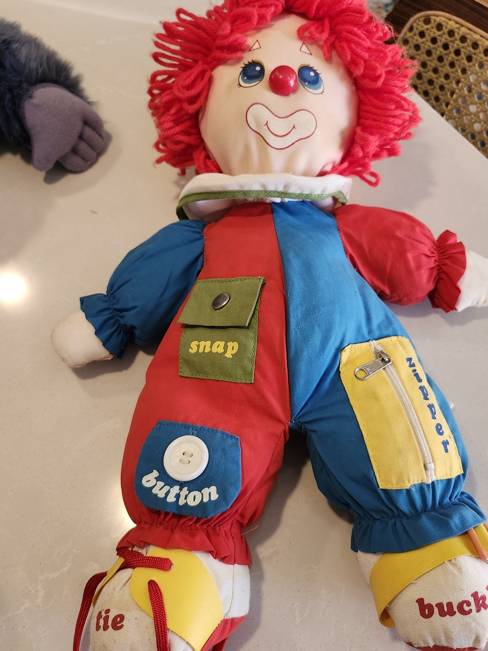Vintage Red & Blue Interactive Learning Clown Doll for Kids